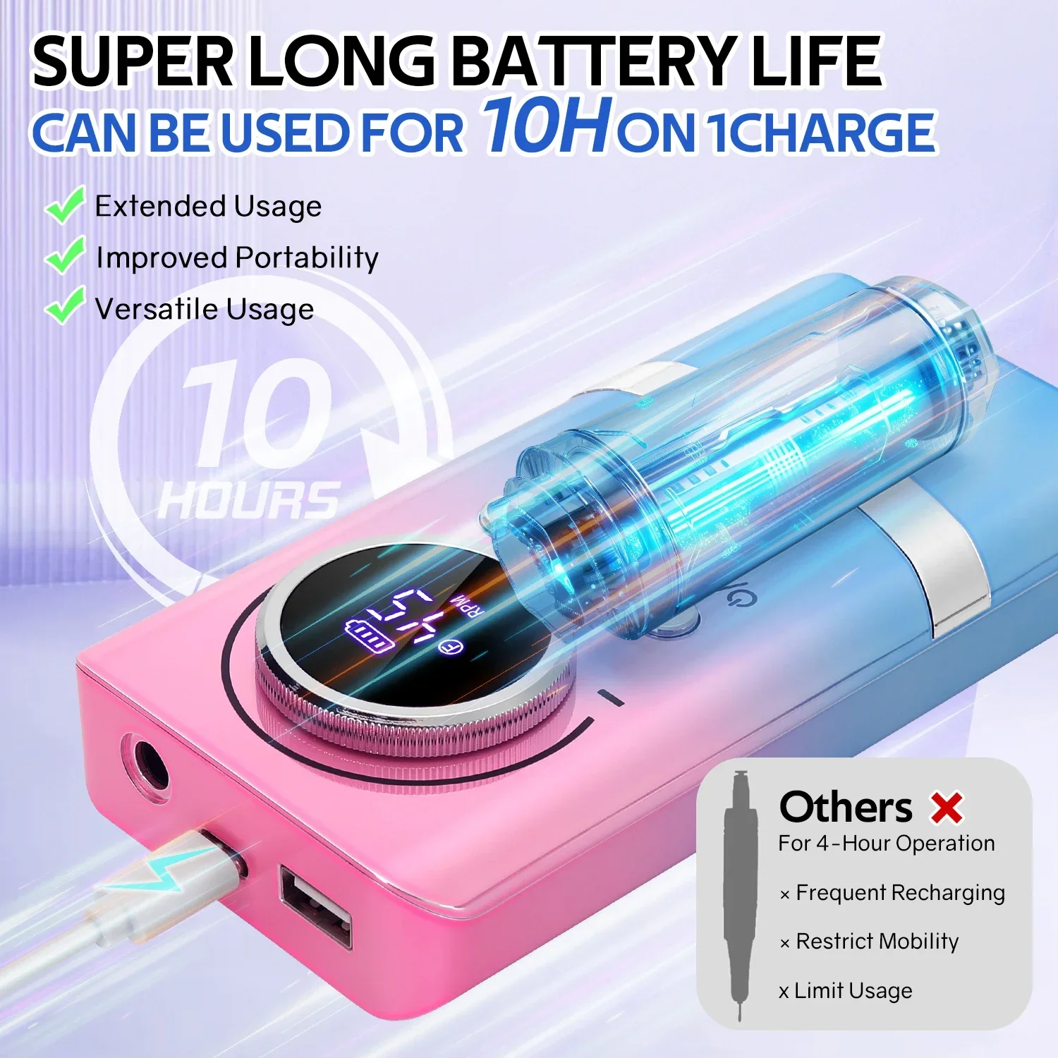 45000RPM 電気ネイルドリルマシンプロフェッショナルネイルドリルジェルネイルポリッシュ充電式ポータブル爪やすりマニキュアツール