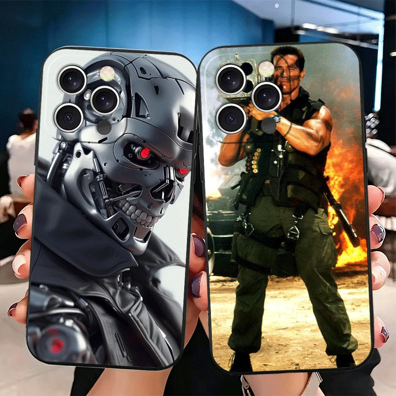 Funda de Silicona Terminator Arnold Schwarzenegger para iPhone 11 12 13 14 15 16 17 Pro Max 16E 17E Air Mini X XS Negra Suave
