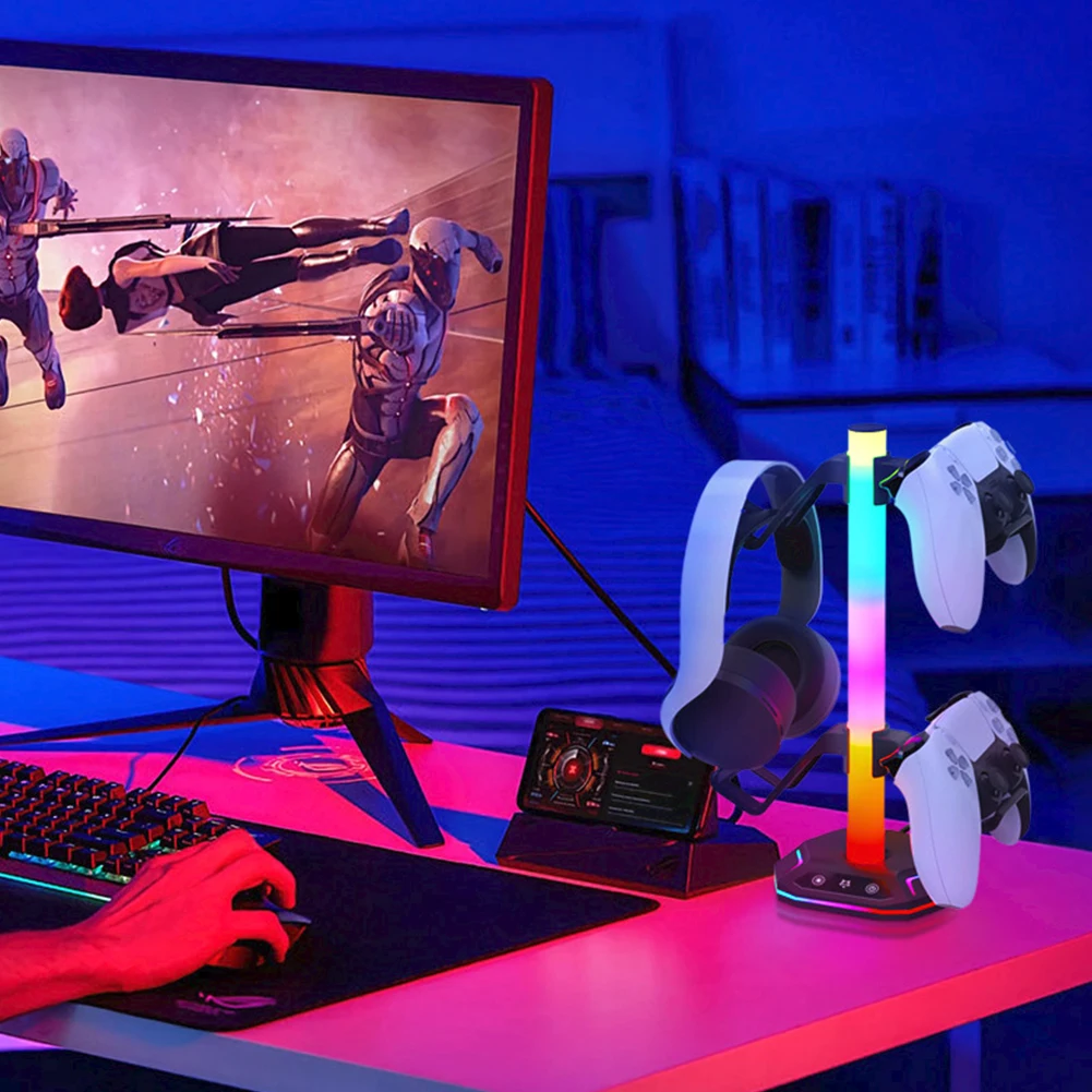 RGB headphone stand with lighting mode desktop controller stand hook gaming headphone stand