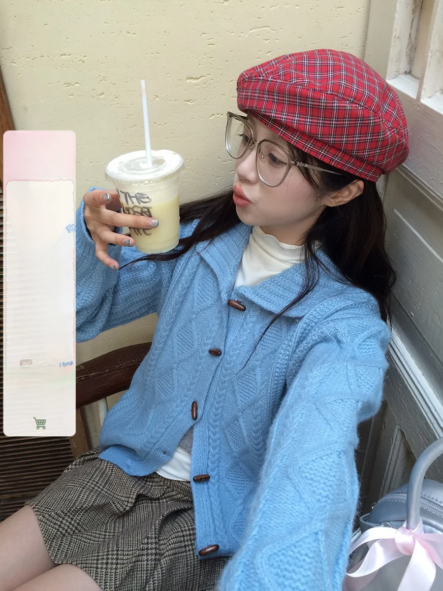 

Sweet And Soft School Girl Sle Knitted Cardigan Sweater Coat with Button Twist Knit Thiened Long Sve Loose Fit for Women