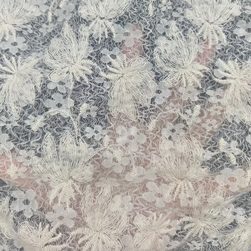 Vintage lace embroidered floral all-over jacquard textured fabric for clothing and home decor, designer fabric sold by the yard