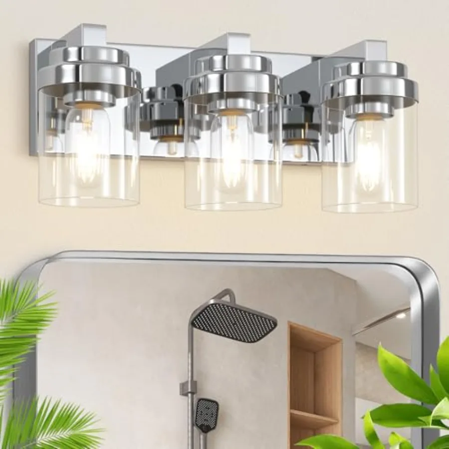 

Bathroom Vanity Light 3 Light Bathroom Light Fixtures with Clear Glass Shade Polished Vanity Light Fixtures Over Mirror for Bed