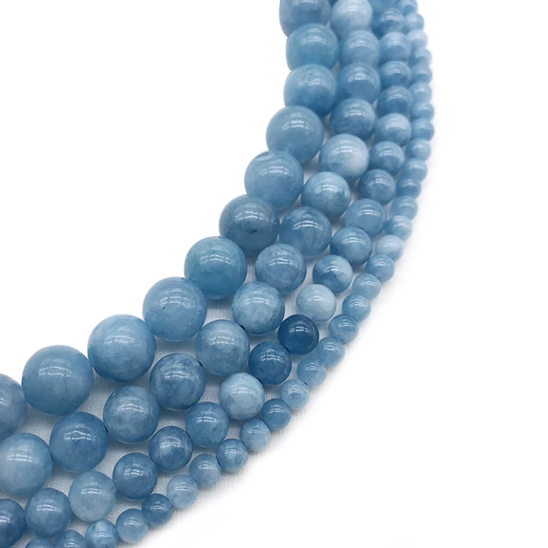 Wholesale 4/6/8/10/12mm Natural Stone Aquamarin Agat Stone Angelite Round Loose Beads  For Jewelry Making Strand Bracelet