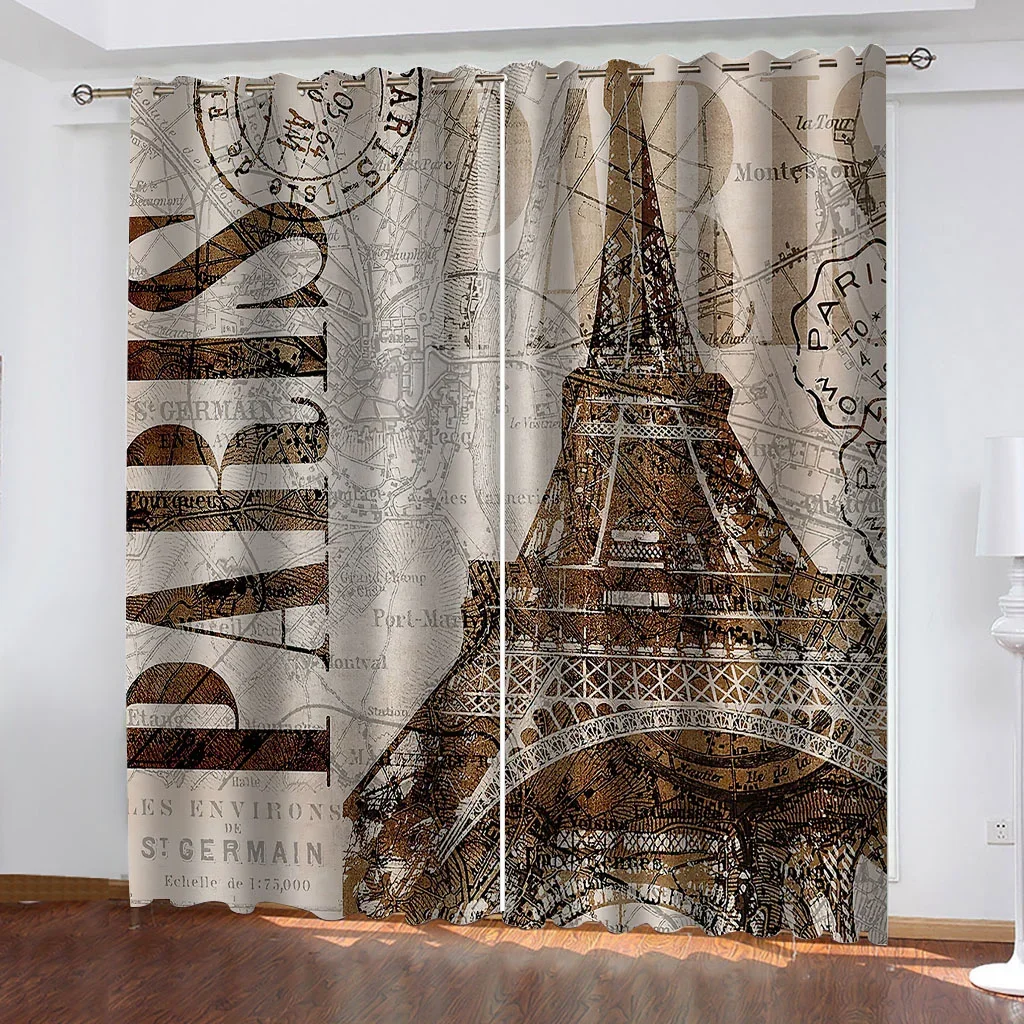 Cheap Two Paris Drape Eiffel Tower Bridge Capital City Thin Window Curtains for Living Room Bedroom Decor 2 Pieces Free Shipping