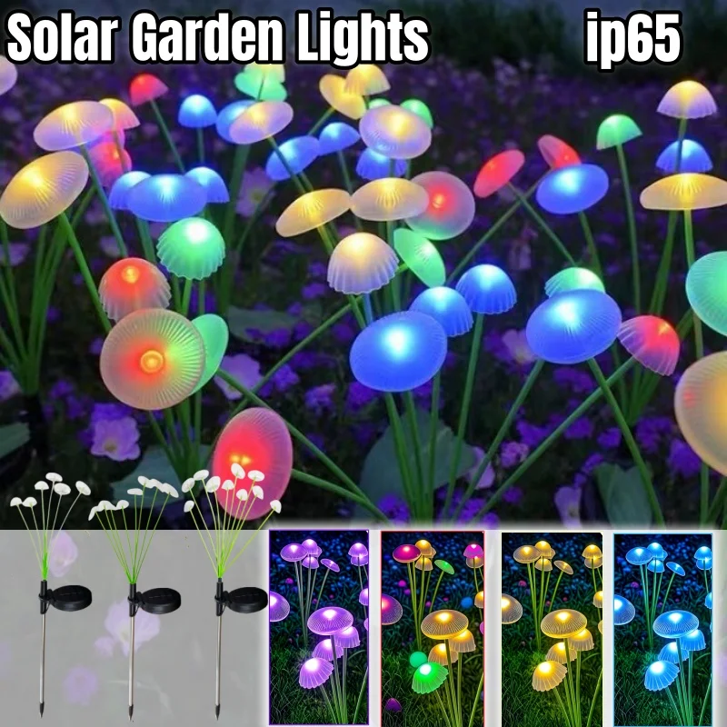 Outdoor LED Solar Mushroom Lights Garden Fairy Lights Waterproof Jellyfish Mushroom Lawn Lamp for Garden Landscape Lawn Decor