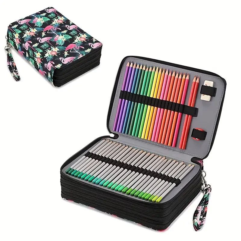 200-Hole Portable Canvas Pencil Case, Stationery Shockproof Storage Bag, Large Capacity Stationery Box