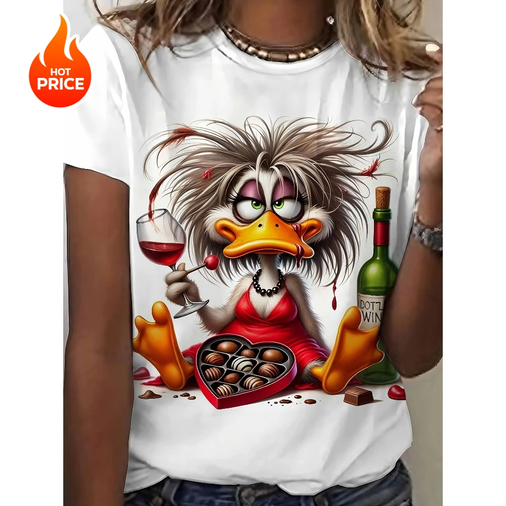 Kaos Wanita Ukuran Besar Motif Kartun 3D Lengan Pendek Elegan Kasual Kerah Bulat Cepat Kering Bernapas Trendi Fashion