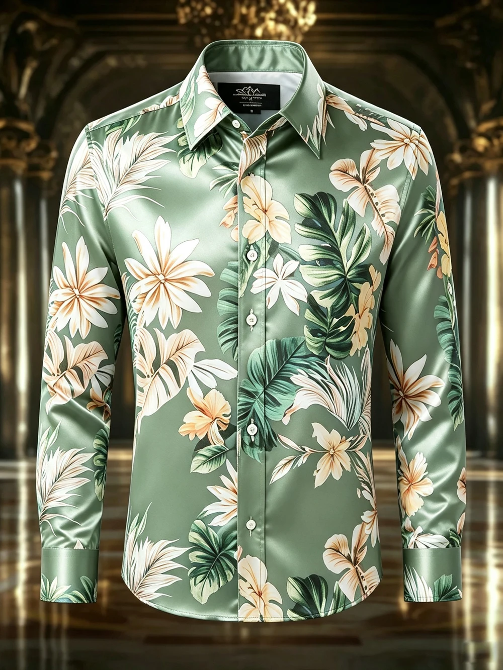 2026 New Men's High-Definition Botanical Print Shirt with Silk Texture Polyester High-End Shirt Festival Party Carnival Gift Men