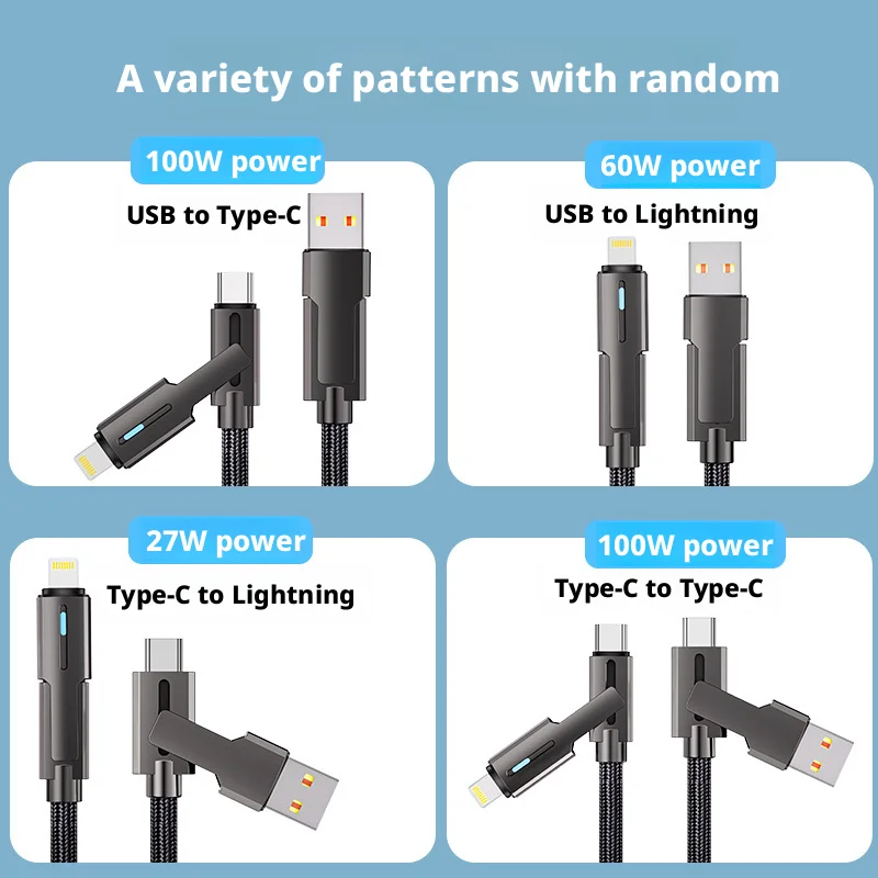ANSEIP 4 في 1 100 واط 2 متر USB نوع C كابل البرق شحن سريع سلك بيانات الهاتف آيفون 7-17 سامسونج الهاتف USB-A سلك شاحن