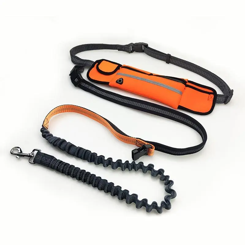 Hands Free Reflective Leash with Waist Bag, Retractable Elastic Belt, Dog Traction Rope, Pet Products, Running and Walking