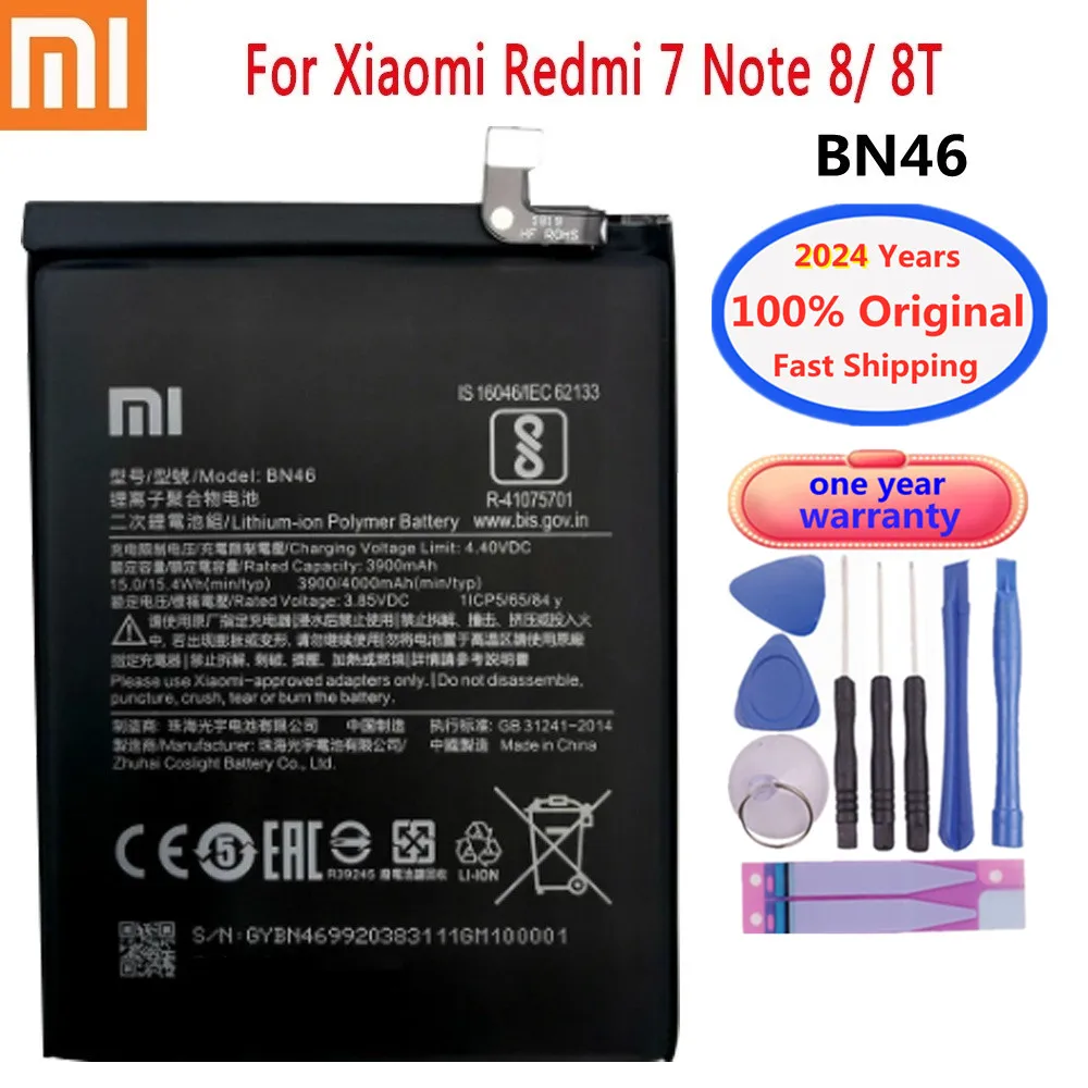 2024 Years Original Battery BN46 For Xiaomi Redmi Note 8T 8 Note8 Redmi 7 Redmi7 Bateria 4000mAh Phone Battery Fast Ship + Tools