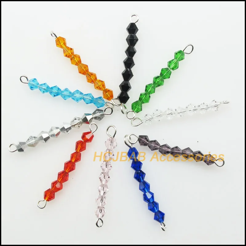 10 New Pointed Faceted Charms Mixed Crystal Connectors Beads Pendants Antique Silver Color 4x36mm