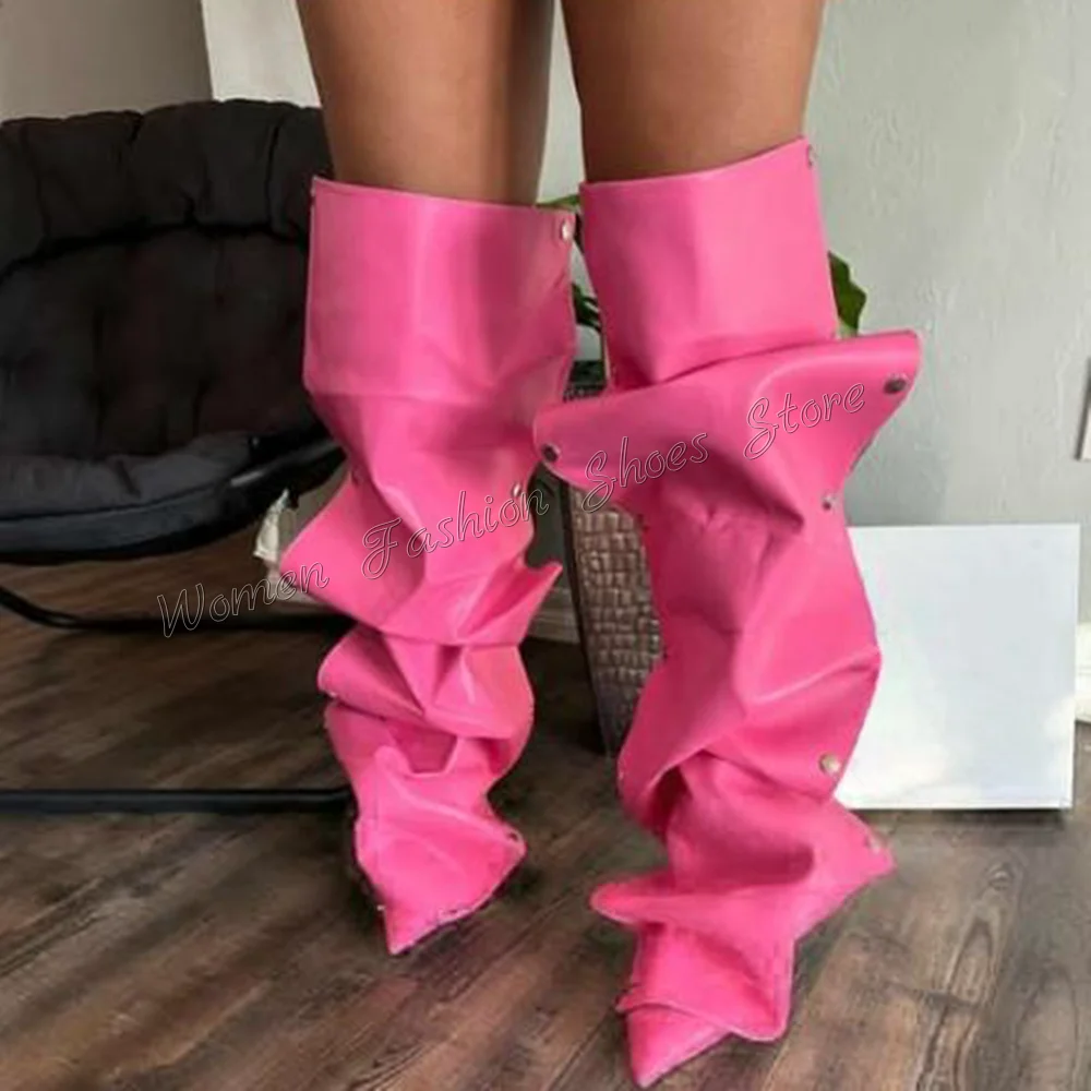 

Pink Studded Pleated Boots Boots Stilettos High Heels Pointed Toe High Heel Shoes for Women Heels 2024 New Zapatos Para Mujere