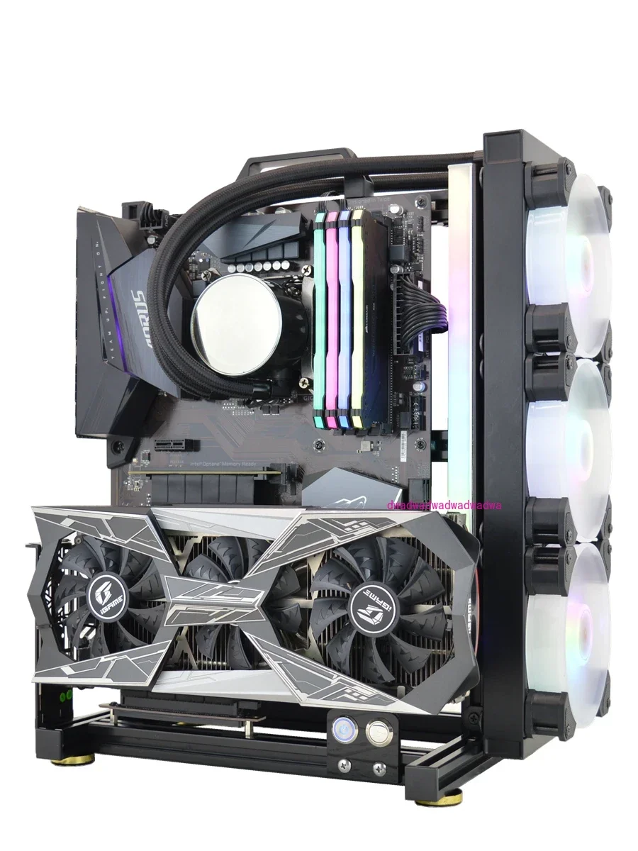 Open computer case graphics card vertical installation DIY creative aluminum frame ATX feng shui cooling mini desktop case LH