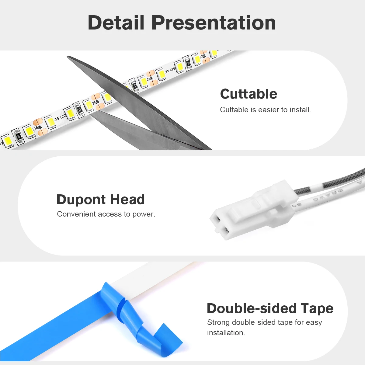 Super jasny interfejs DuPont diody na wstążce 12V 2835 5mm taśma LED PCB do szafy półki kuchenne pod szafką światło równoległe