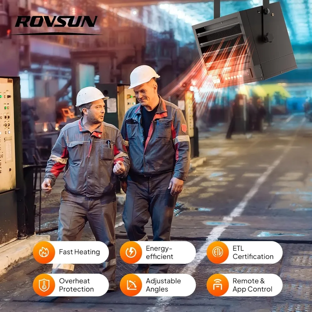 سخان رقمي بقوة 5000 وات مع جهاز تحكم عن بعد ومؤقت 12 ساعة وترموستات لتدفئة المرآب الكهربائي