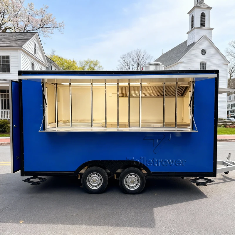 

New Design Food Truck Mobile Kitchen Food Trailer 4m Square Hamburgers Pizza BBQ Fast Food Trailer for Sale