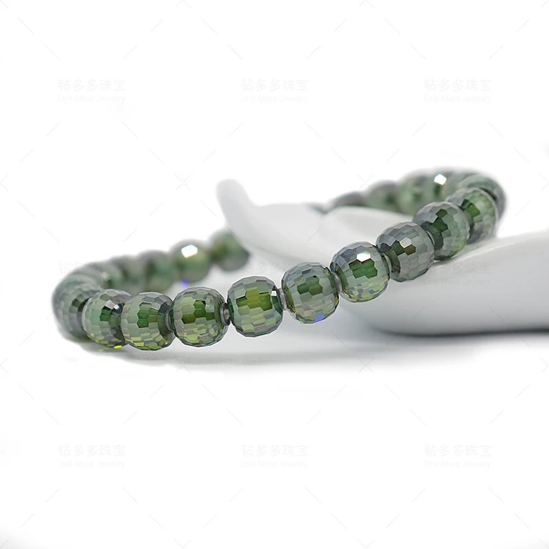 8mm Green Full Moissanite Spherical Cut Beads Bracelet Jewelry Couples Everyday Party Jewelry