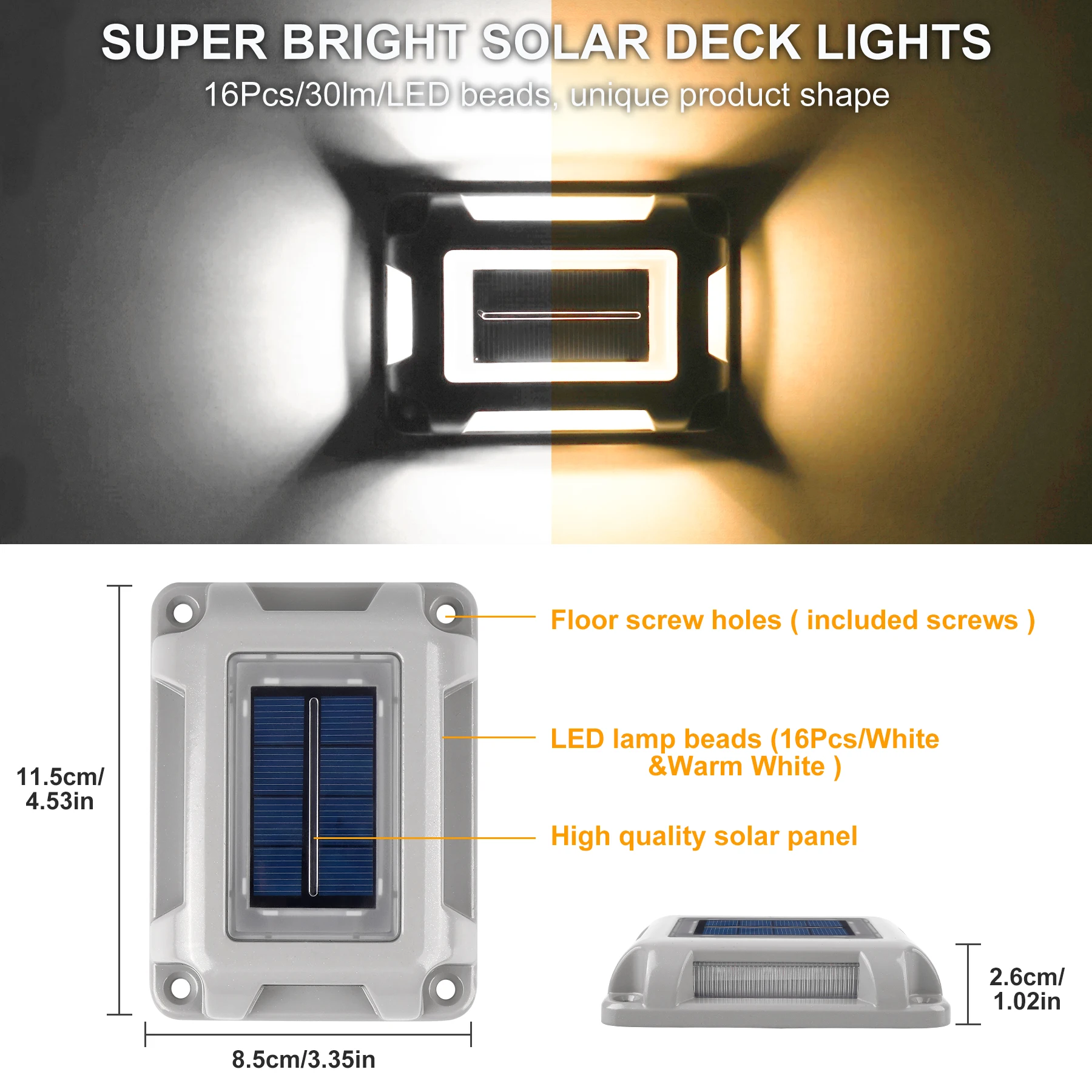 1pc 16leds Super Bright Rectangle Solar Ground Light Solar Light IP65 Waterproof Driveway Markers Step Lights Solar Deck Light
