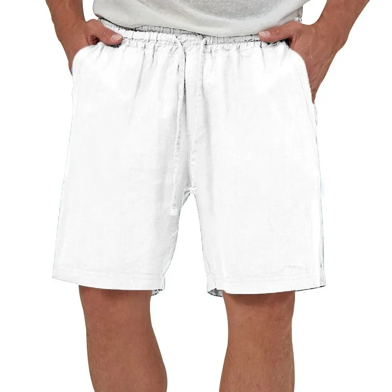 Herren-Shorts aus Baumwolle und Leinen, lässig, lockere Passform, kurze Hosen im hawaiianischen Strandstil, Sommer, atmungsaktiv, leichte Shorts, gemütliche Streetwear – Detail 8