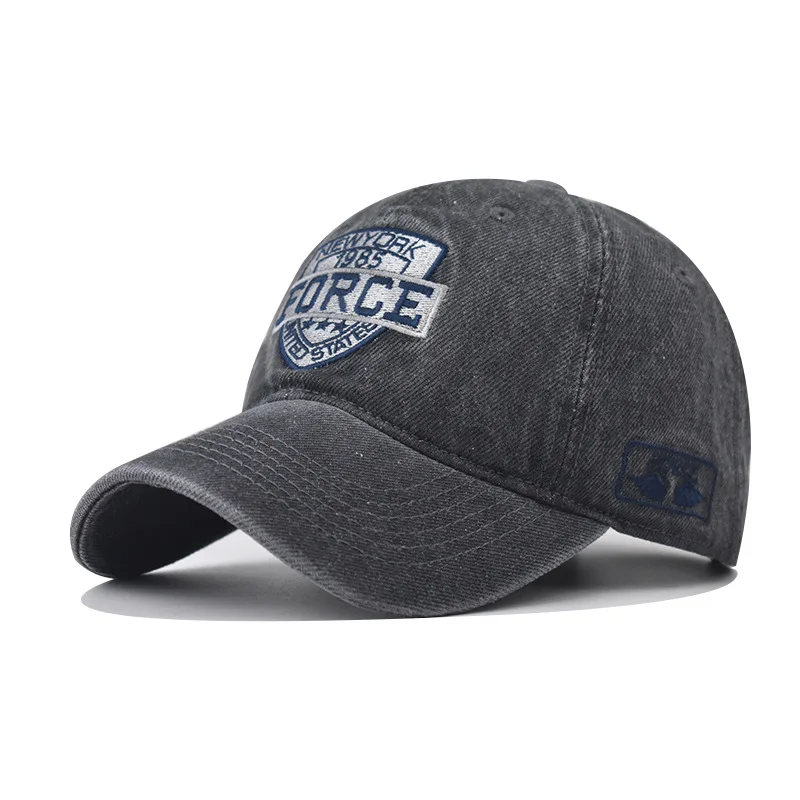 Couples baseball cap FORCE Solid color Korean version Sun hat Spring Autumn Wash denim Woman's hat Cap Hip Hop Fitted Cap