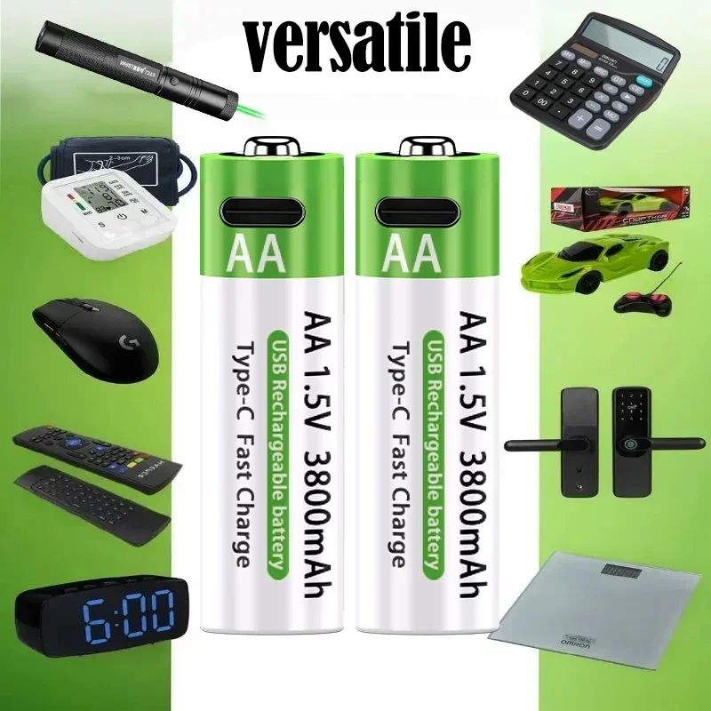 LIKEKALA بطاريات ليثيوم أيون AA قابلة للشحن USB ليثيوم أيون 3800 مللي أمبير 1.5 فولت AA بطاريات قابلة للشحن + كابل بيانات وصندوق تخزين