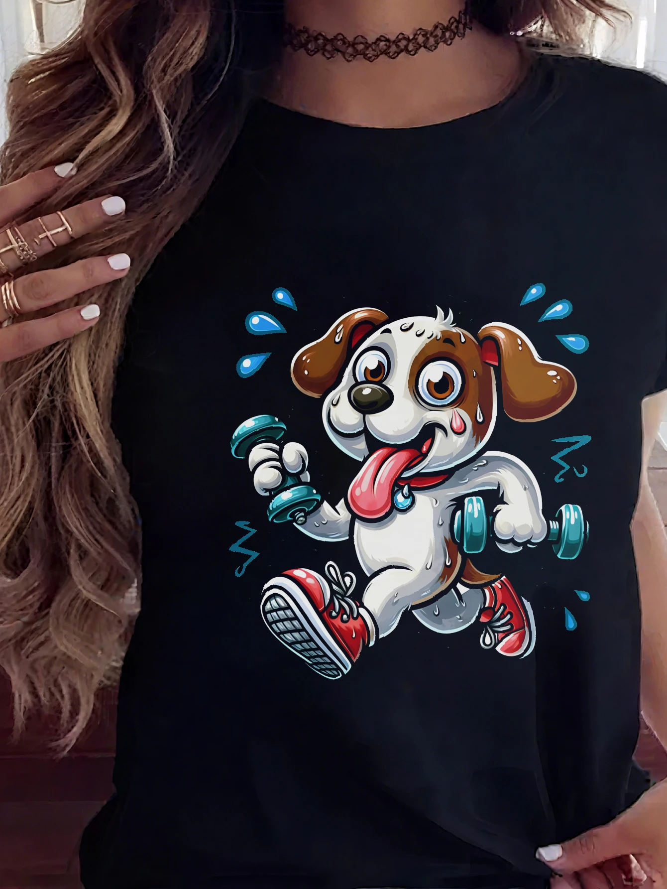 

Crazy dog Christmas Round Neck T-shirt for Women Men Comfortable Loose Multi-Colored Best-Selling