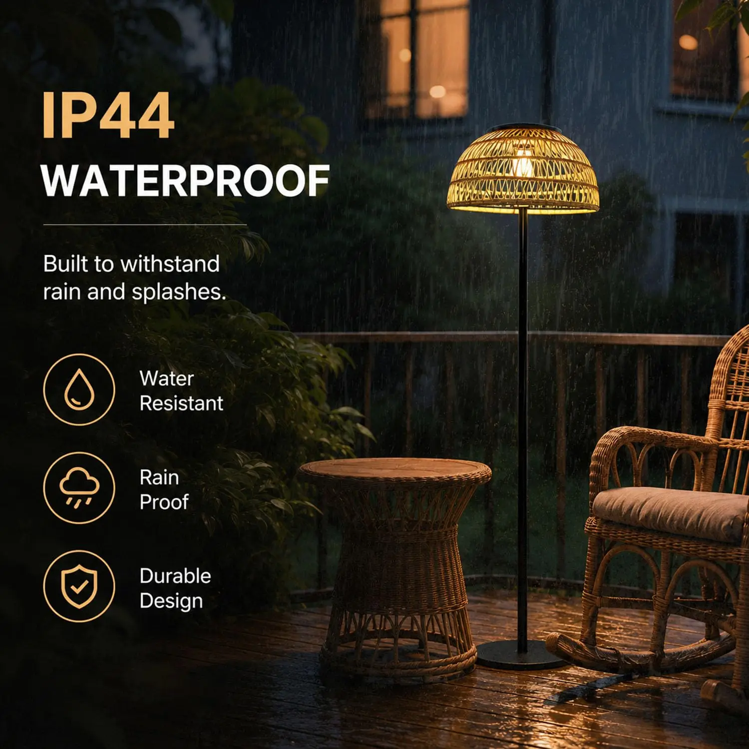 Beige Solar Outdoor Floor Lamp with Solar & USB Dual Charging view 4