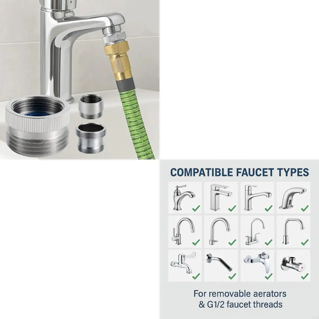 

D08D Universal Faucet Adapter with Aerator Sink Faucet to Garden Hose Connector Leakproof Bathroom Fittings Easy to Install