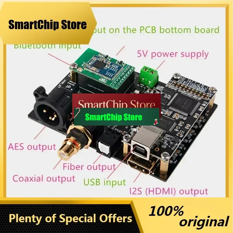SmCpQCC5125 Bluetooth 5.1 Digital Audio Output Board I2S To Coaxial Fiber SPDIF AES HDMI-Compatible USB Interface