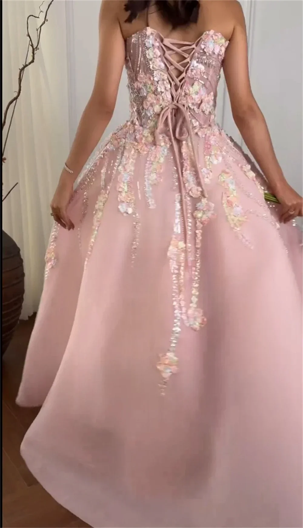 Customized Saudi Arabia Evening Dress Prom Strapless A-line Floor Length Sequin Applique Bespoke Occasion Dresses Formal Gown