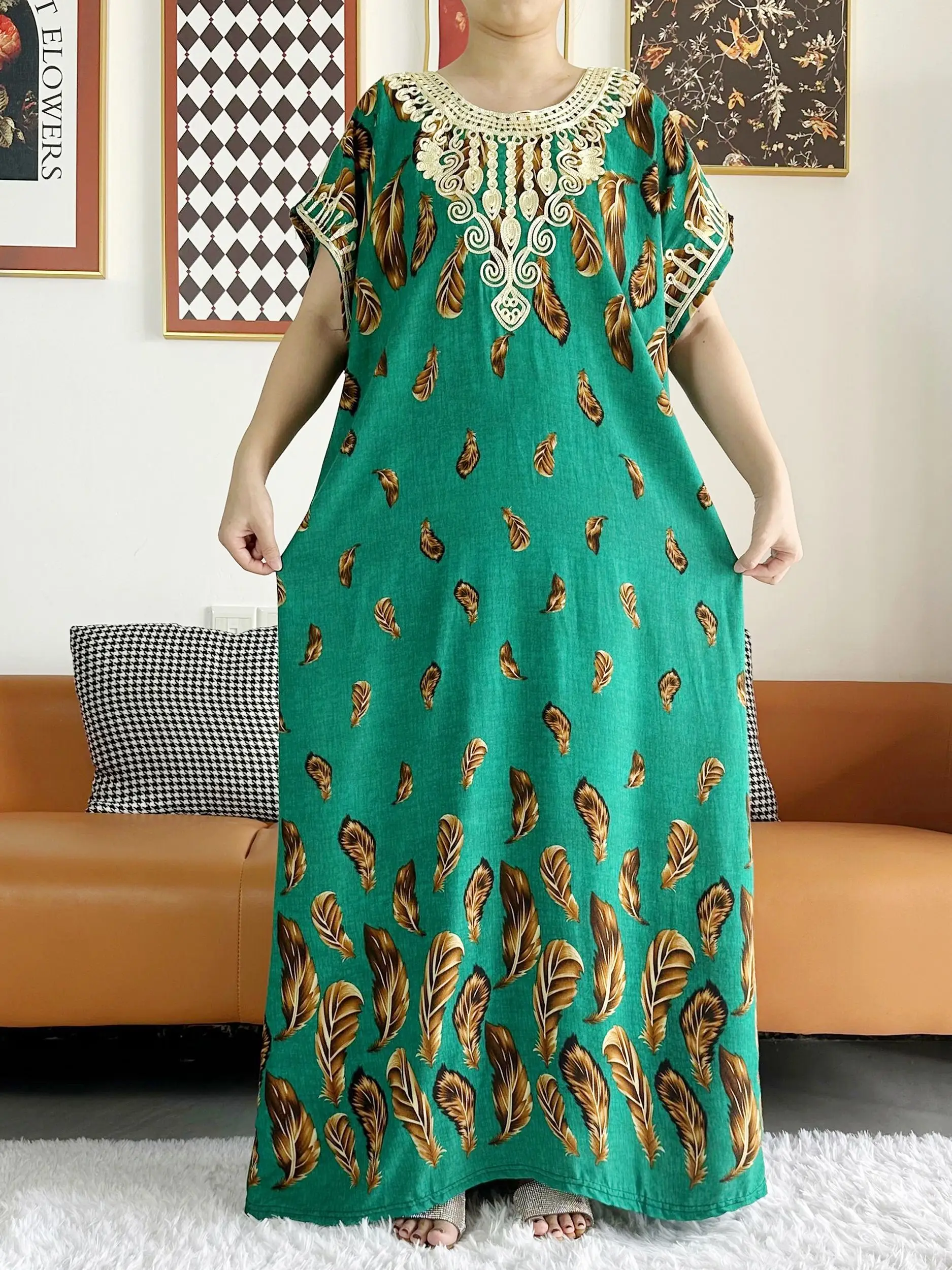 New 2023 Summer Party Dress Short Sleeve Women Loose Maxi Robe Floral Femme Musulmane African Printing Floral Abaya Vestidos