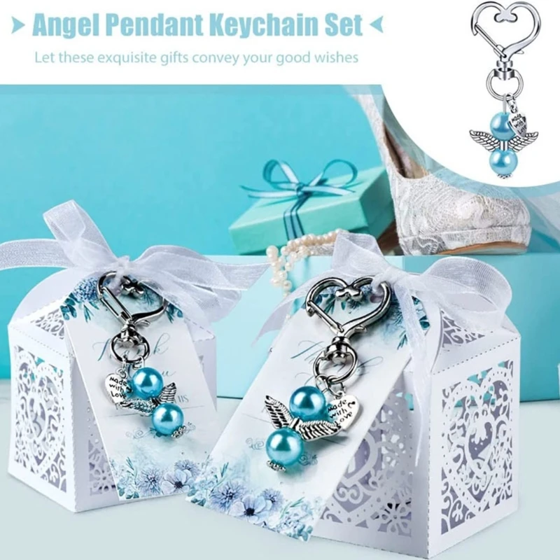 144 Piecces Angel Keychain with Baptism Favor Boxes Kraft Paper Alloy Keys Rings Pendant Wedding Favor Gift for Bag