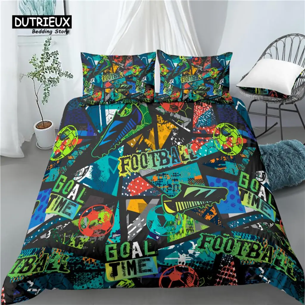 

Luxury 3D Football Print Home Living 2/3Pcs Comfortable Duvet Cover PillowCase Kids Bedding Set Queen and King EU/US/AU Size