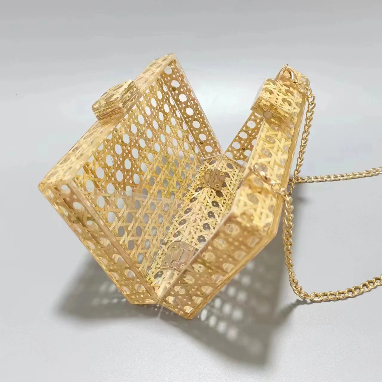 Luxury Designer Transparent Acrylic Box Rattan Weaving Evening Bag Wedding Party Clutch Purse Women Handbag Female Crossbody Bag