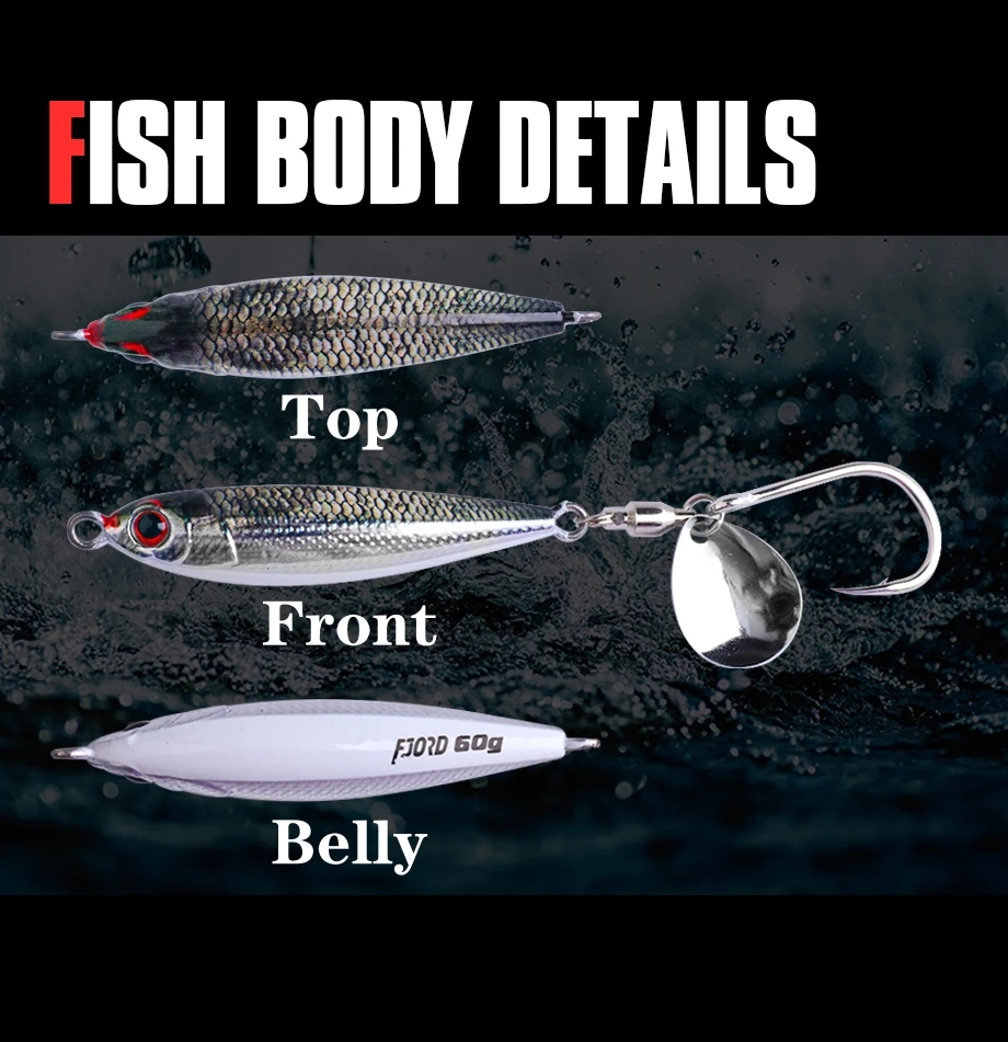 FJORD 30g 40g 60g 80g Metall Jig Angeln Köder Schwanz Spinning Mit Haken Künstliche Köder Harte swimbait Meer Angeln Zubehör – Detail 3
