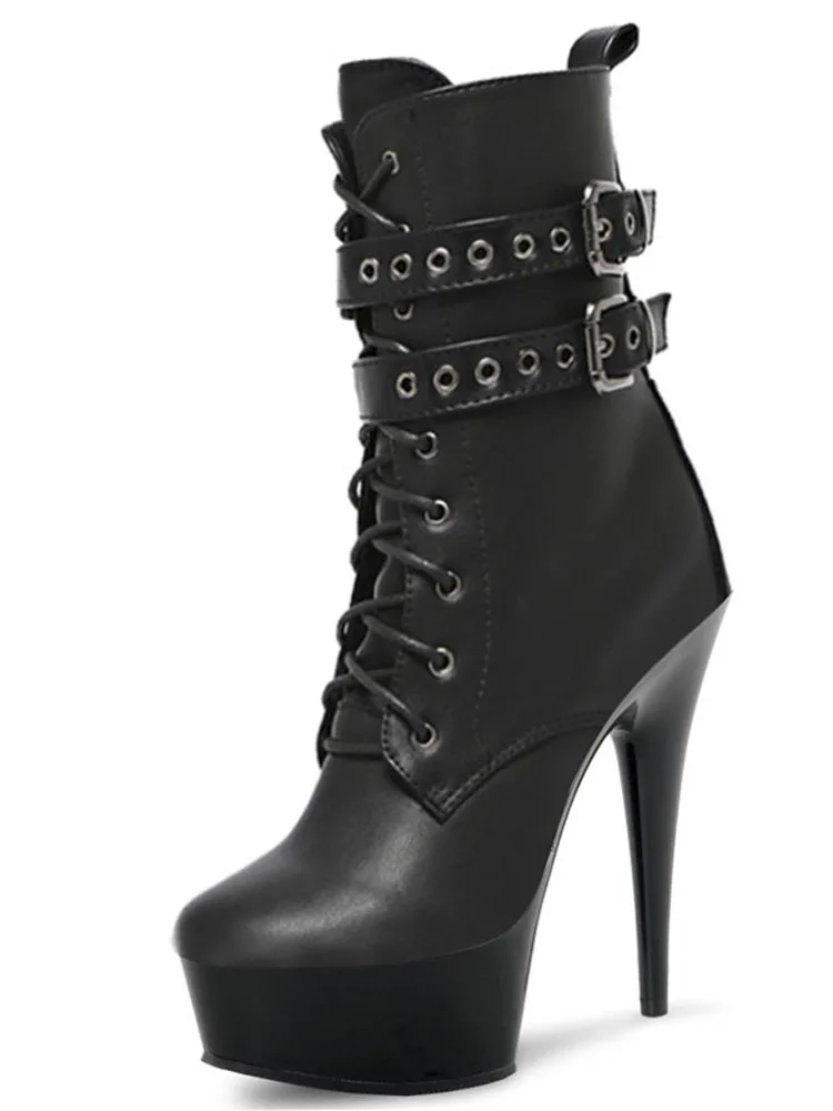 

Big Size Gladiator Punk Women's Sexy Fetish Shoes 8Inches Platform Exotic Dancer Ankle Boots Round Toe Fashion Lace Up Nightclub