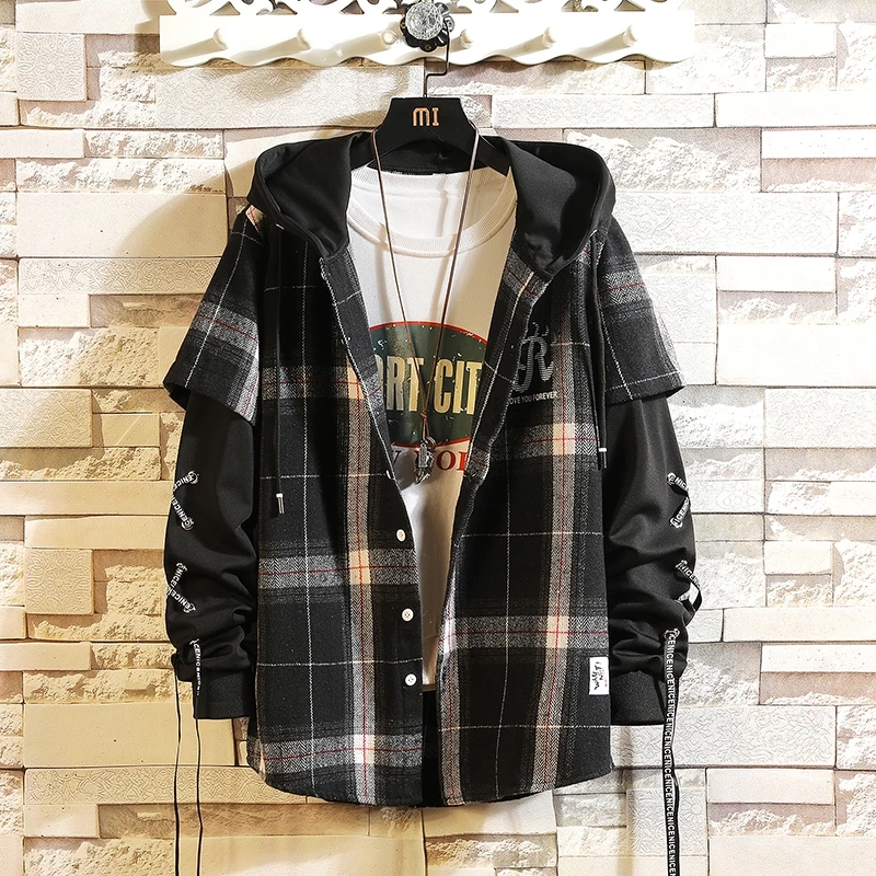 2023 New Arrived Plaid Hoodie Sweatshirt Mens Streetwear Hip Hop High Street Casual Long-Sleeved Cardigans