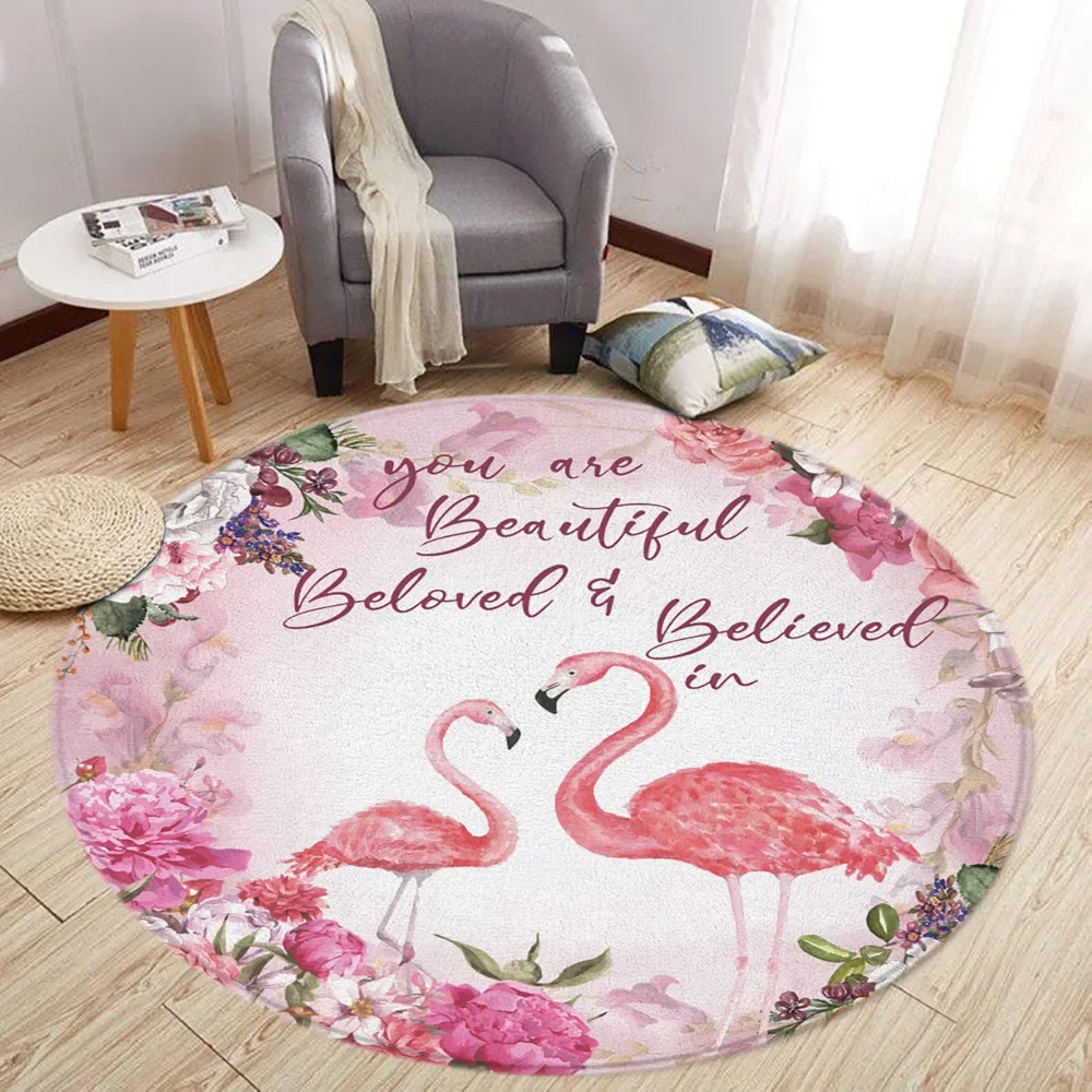 Parrot Hummingbird Round Rug Living Room Decor Watercolour Floral Flamingo Printed Bedroom Rug Home Mats Washable Leisure Rugs
