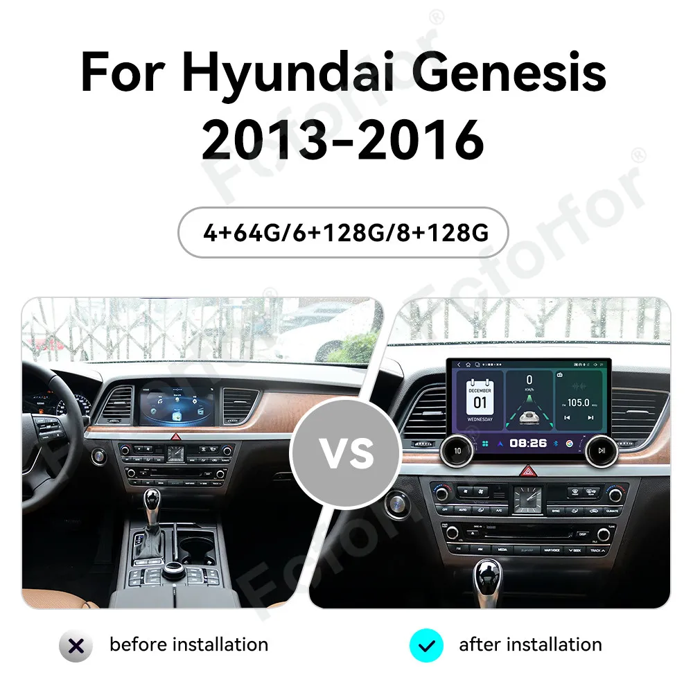 Pantalla Ultra Clara Android 15 de 11.5 Pulgadas Full HD Táctil Inalámbrica CarPlay Auto GPS Estéreo para Hyundai Genesis 2013-2016