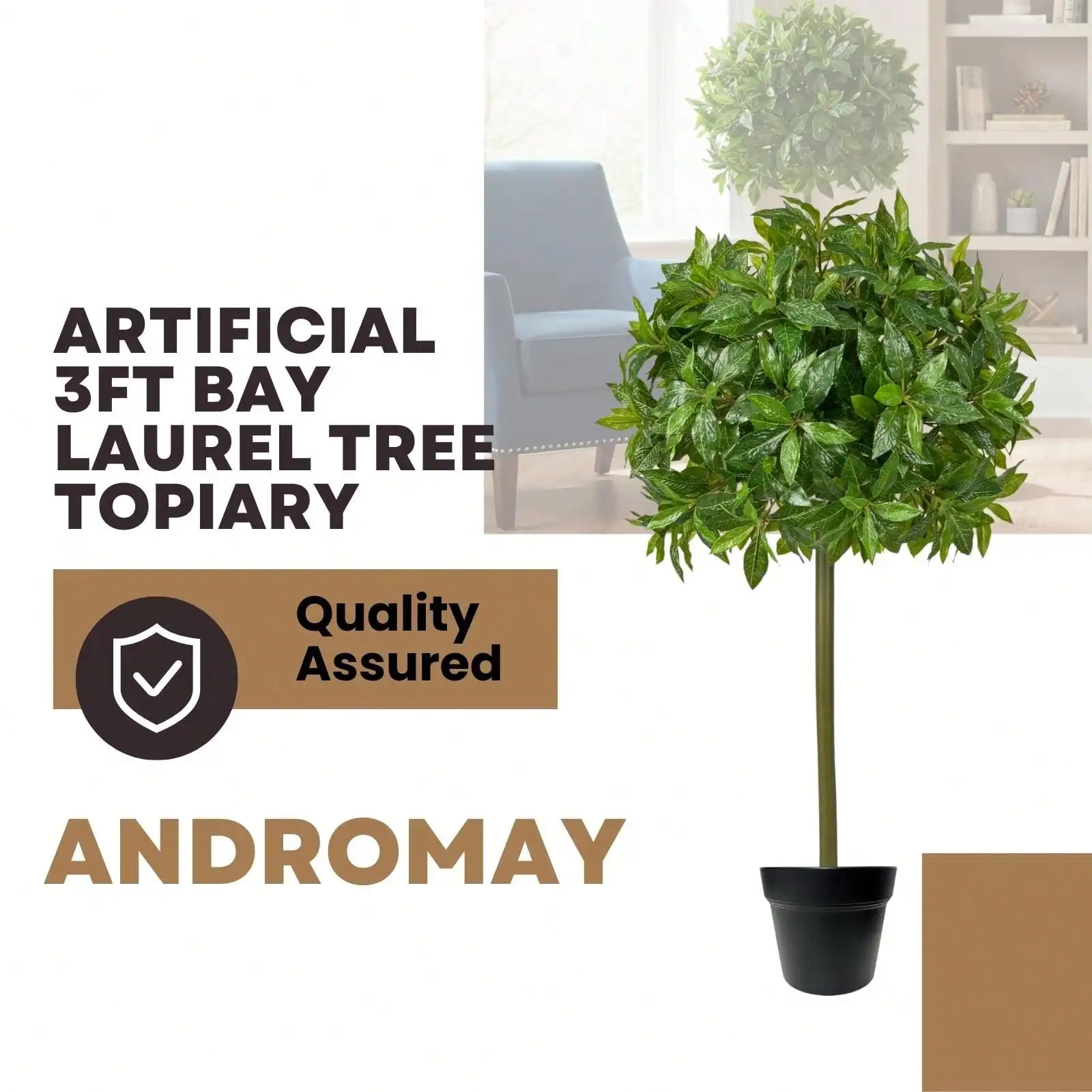 

Artificial Bay Laurel Topiary Tree – Lifelike Greenery For Entryway, Porch & Living Room Styling