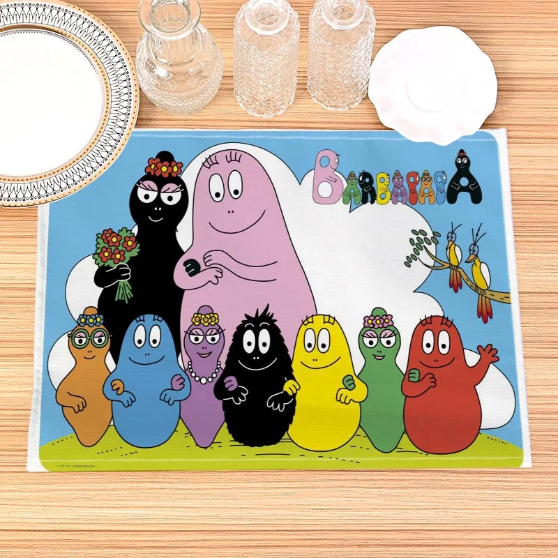 Barbapapa Cartoon Pattern Placemat Cotton Linen Fabric Table Mats Family Dinner Tableware Kitchen Size 30X40cmTable Mat