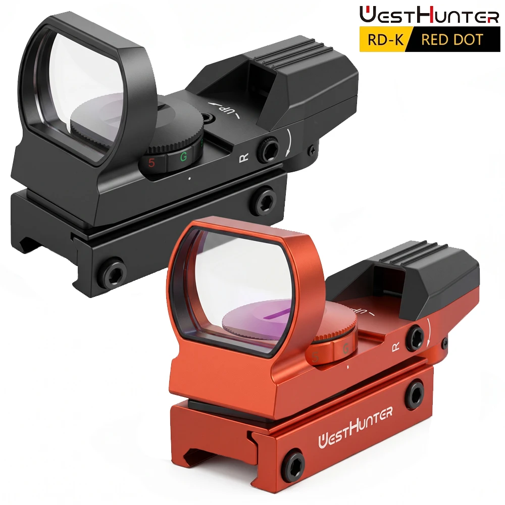 WestHunter RD-K Compact Hunting Red Dot Scope Red & Green 4 Reticles Tactical Reflex Optical Sights For 20mm Rail