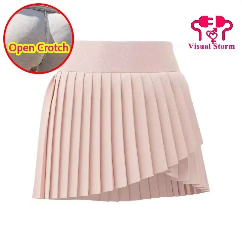 ‌Women Sexy Open Crotch Fake Skirt Pants Exercise Shorts High Rise Sport Leggings Outdoor Easy Side Slit Crotchless Gym Clubwear