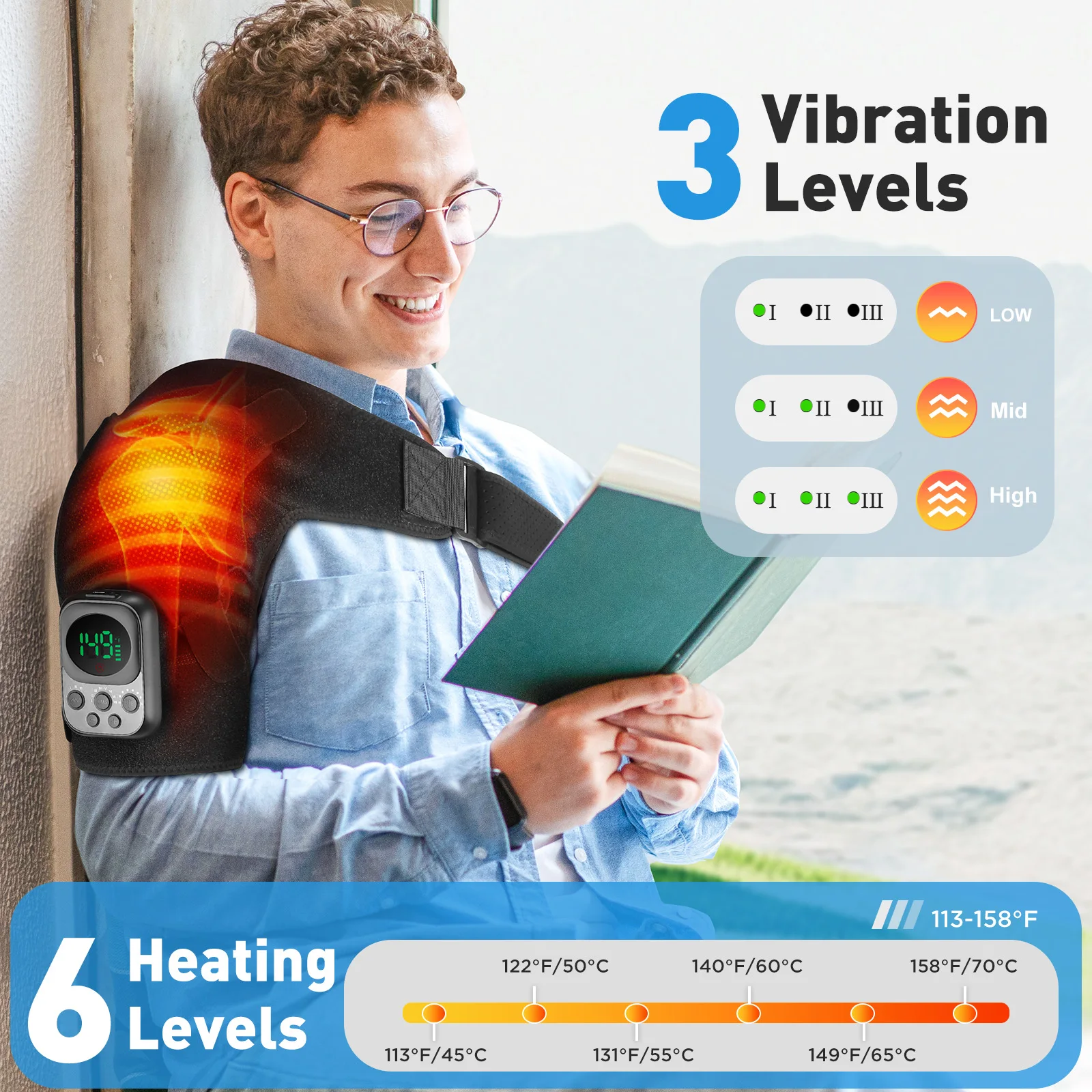 

APP Control Unisex Wireless Heating Shoulder Brace Belt Adjustable 3 Speed Vibration Massage Support Wrap with Heating Function