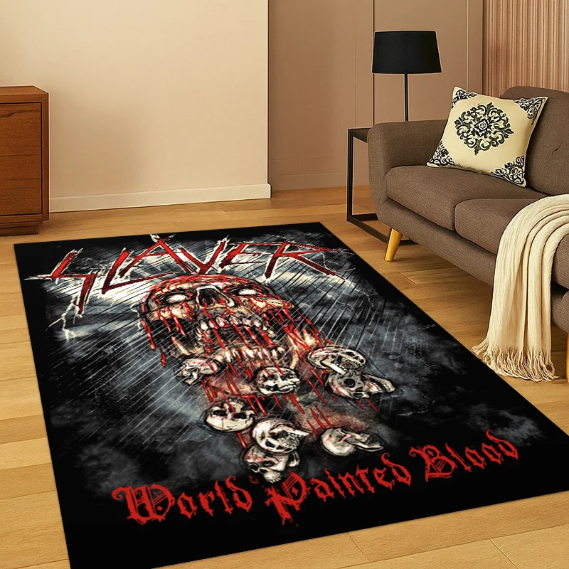 3D Slayer Heavy Metal Rcck Band Sign Carpet Rug for Bedroom Living Room Sofa Doormat Home Decor,Kid Game Area Rug Non-slip