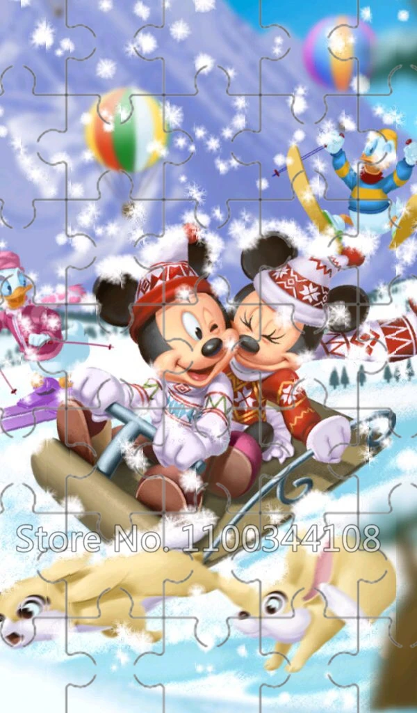 Disney Christmas 35 Pieces Jigsaw Puzzles Cartoon Mickey Mouse Wooden Puzzle Children's Educational Toys Handmade New Year Gift