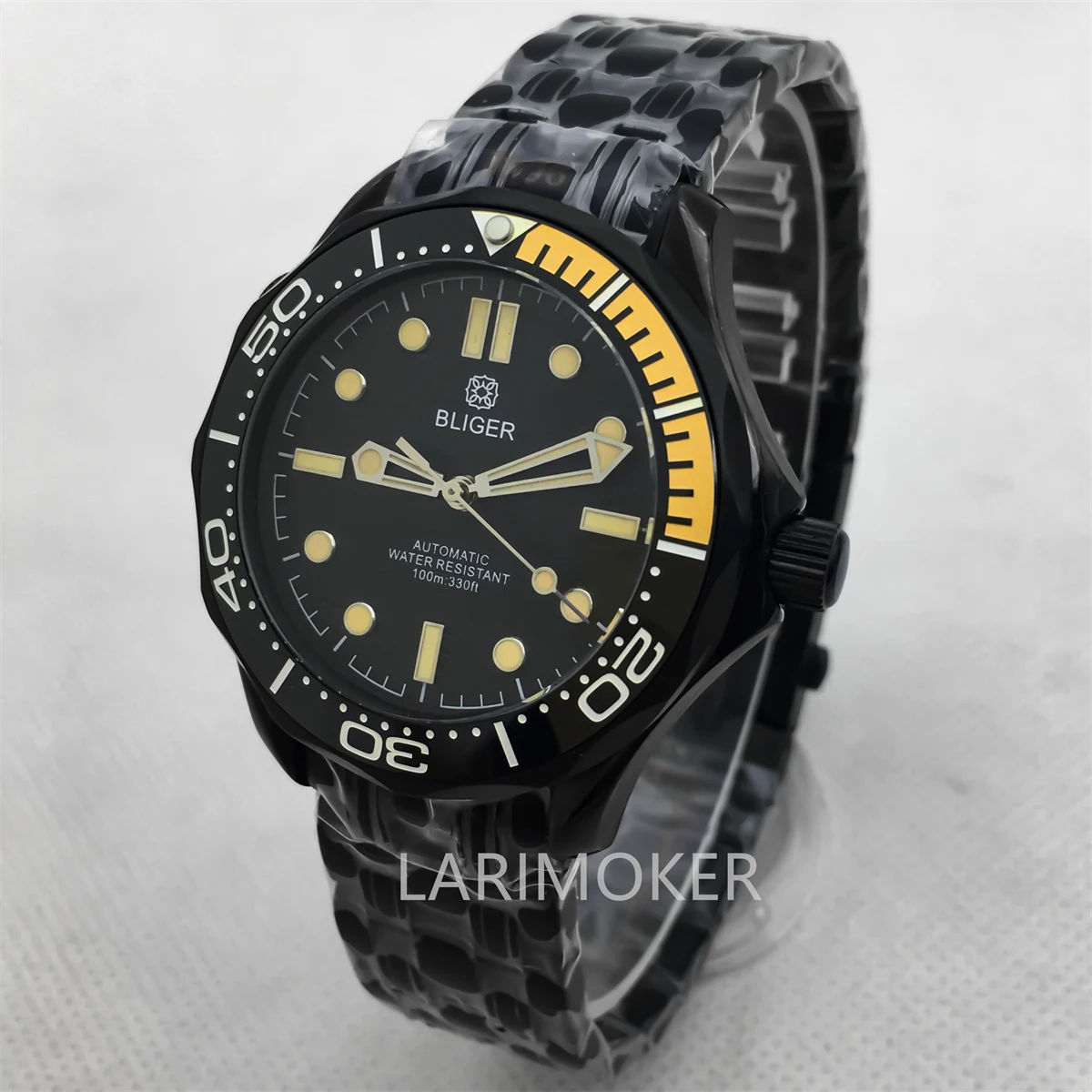 41mm Double head Men\'s automatic mechanical watch NH35A Movement Rotating ceramic bezel Sapphire glass black yellow dial no date