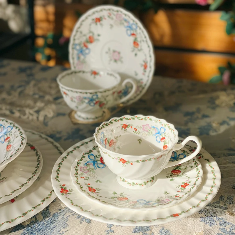 

"Albert Rose" Retro Export Bone China Threaded Coffee Cup Afternoon Tea Tableware Dessert Plate Salad Bowl