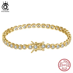 ORSA JEWELS 925 Sterling Silver Tennis Bracelet for Women 1.5/2/3mm Cubic Zirconia Handmade Chain Bracelets Party Jewelry SB143